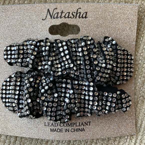 Natasha NEW Ruched Rhinestone Snap Hair Clips, Set of 2 - Picture 4 of 4